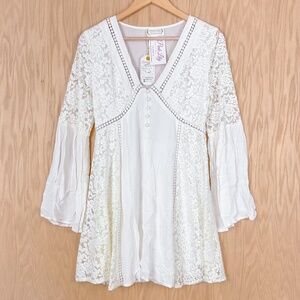 Love Riche White Lace Bell Sleeve Mini Dress